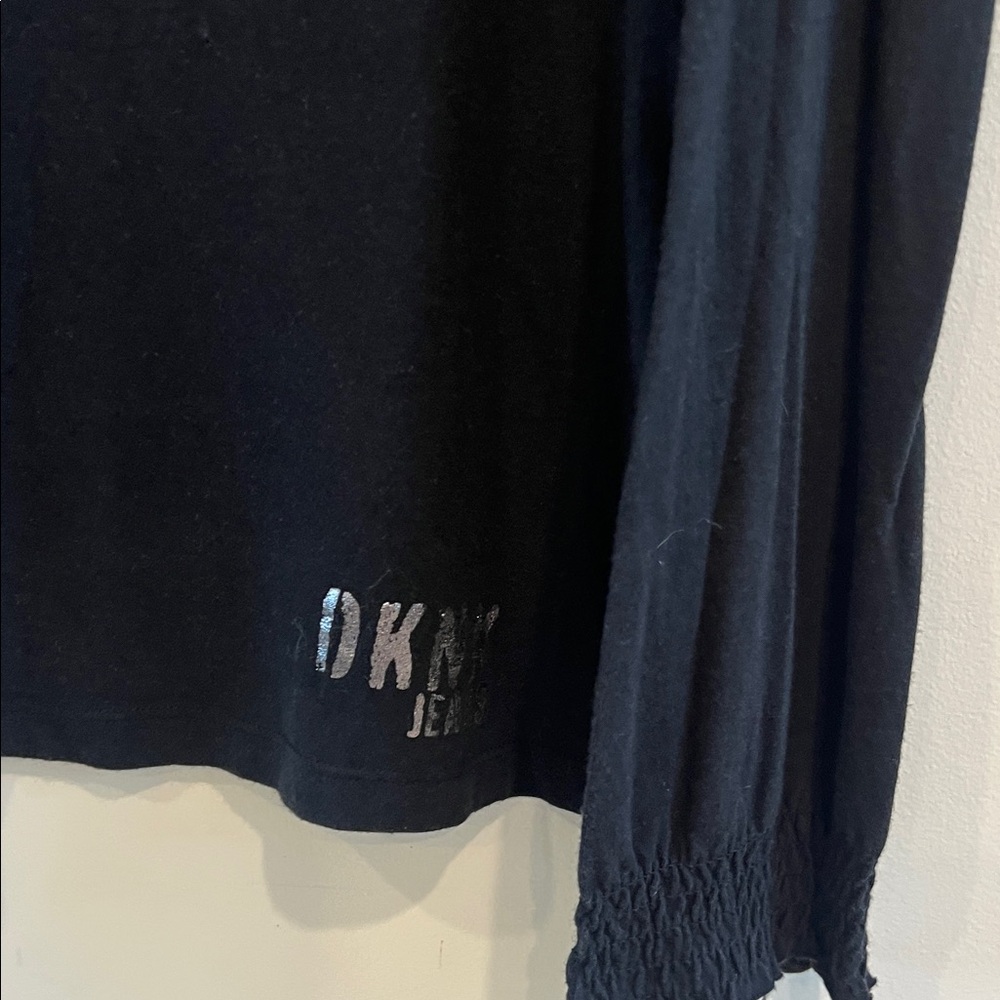 DKNY Black Smocked Collar Long Sleeve Blouse Size L - Picture 4 of 6
